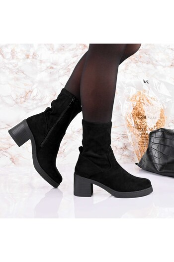 Tmall Women's ankle boots, made of -friendly suede with a soft interior, BD1010, black