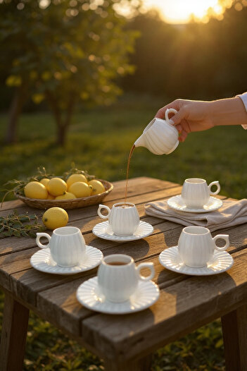 Yumuk Shop 6-Person 12-Piece Luxury Pure White Coffee Cup Set