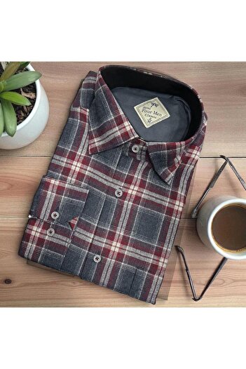 GÖMLEK GALERİSİ Classic Wide Cut Plaid Flannel Long Sleeve Men's Shirt