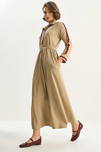 Bianco Lucci Women's Zippered Neckline Flowy Long Dress with Detachable Belt 8593 60283630