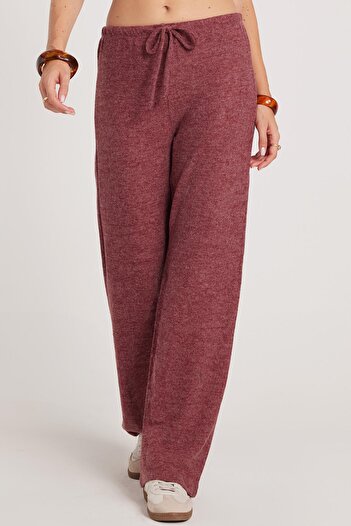 Tudors Women's Relax Fit Comfortable Cut Waist Lace-Up Wide Leg Burgundy Trousers