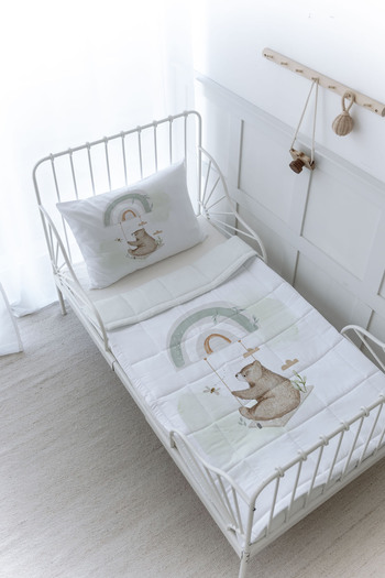 Tuğba Kuğu Organic Printed Baby Size (100X150) Quilt Set - Royal Series - Welcome Baby Bear