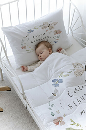 Tuğba Kuğu Organic Printed Baby (100X150) Quilt Set - Royal Series - Flower Dream