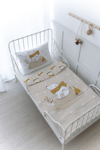 Tuğba Kuğu Organic Printed Baby (100X150) Quilt Set - for Baby Series - Brown Scarf Bear