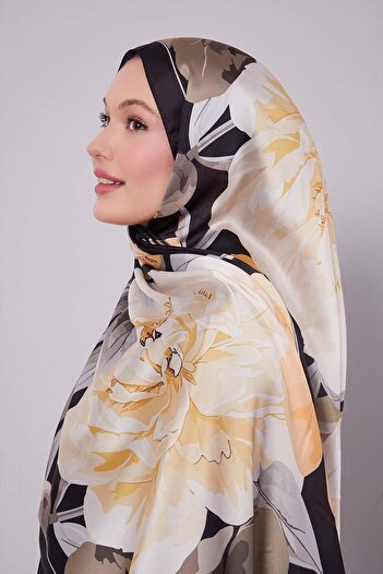 Levidor Khaki Lotus Pattern Indian Silk Shawl