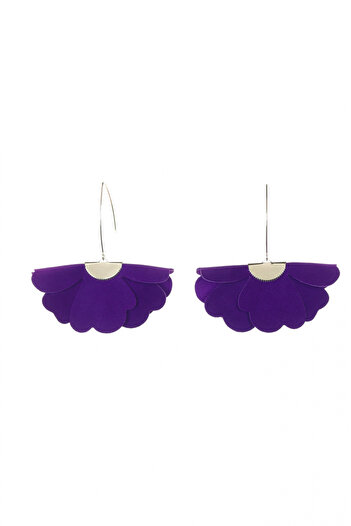 HAIArt Handmade leather floral earrings - Deep purple