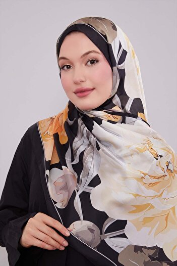 Levidor Khaki Lotus Pattern Indian Silk Shawl