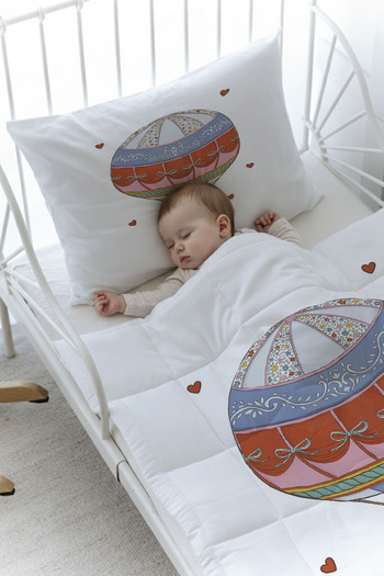 Tuğba Kuğu Organic Printed Baby Size (100X150) Quilt Set - Zezig X Royal Series - Pink