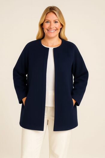 enmodaiçgiyim Navy Blue Cashmere-Look Zippered Women's Coat – Pockets, Comfortable Fit, Minimal Design