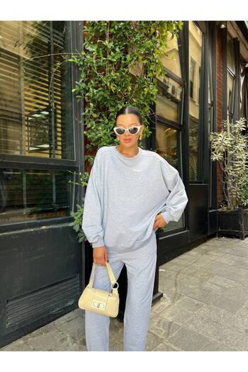 My Blog Gray Crew Neck 100% Cotton Tracksuit Set - 98243