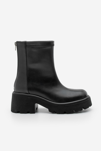 Marjin Women's Back Zipper Thick Heeled Casual Boots Lofani Black
