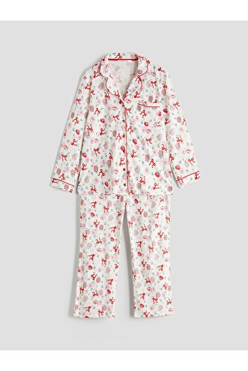 LC Waikiki Gömlek Yaka Yılbaşı Temalı Kadın Pijama Takımı