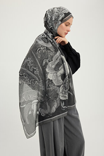 Schaless Mercan Bahçesi - Black - Efilia Patterned Shawl - 70X190 cm