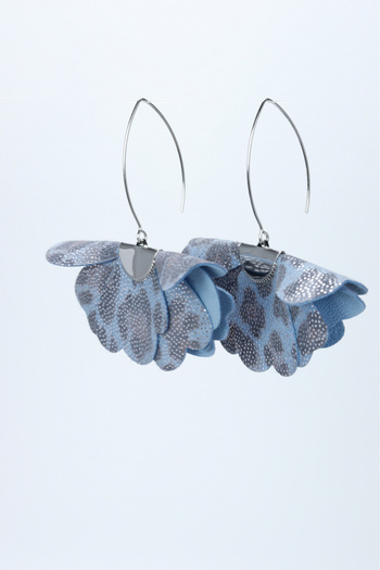 HAIArt Handmade leather floral earrings - Gray animal print with glitter