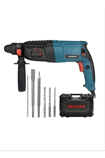 HDMAX 800W 28mm Rotary Hammer Drill with 5 Free Drills and Chisels 3 Modes