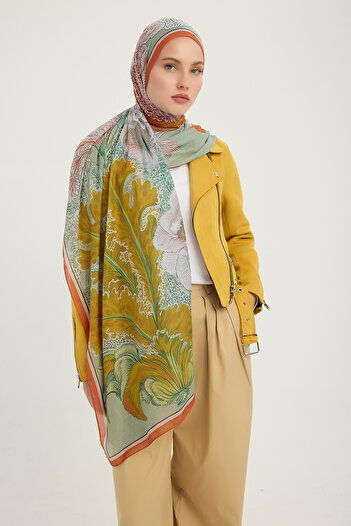 Schaless Mercan Bahçesi - Orange - Efilia Patterned Shawl - 70X190 cm