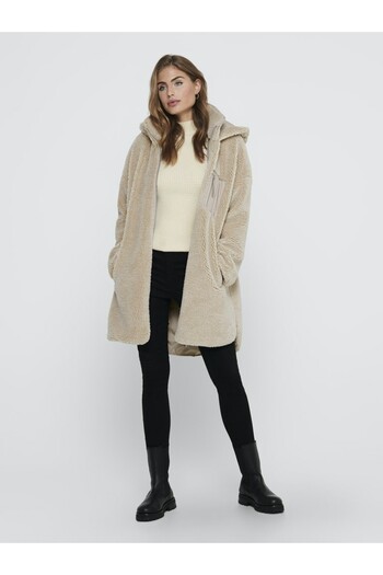ONLY Women's Beige Onlsascha Sherpa Jacket Cc Otw Coat 15230461-Cubansand