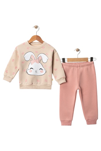 Bobişko Girl's Winter Rabbit Printed Tracksuit Set |   3 Threaded Rasterized