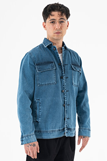 Souris Men's Navy Blue Denim Jacket Relax Fit Comfortable Fit