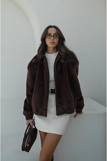 Havoş Brown Padded Fur Bomber Jacket