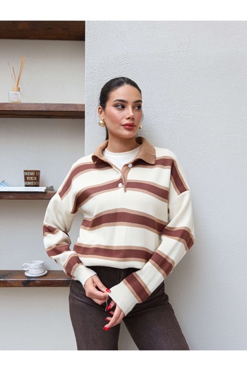 ESRAHELVACI Polo Collar Striped Knitwear Sweater