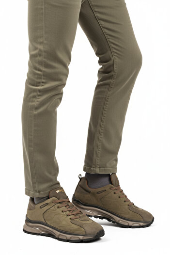 WALKWAY Khaki Lace-Up Genuine Leather Men's Sports Shoes 2623 m