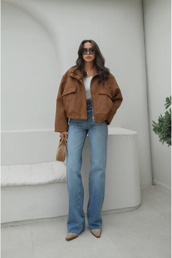 Havoş Taba Suede Jacket with Pocket