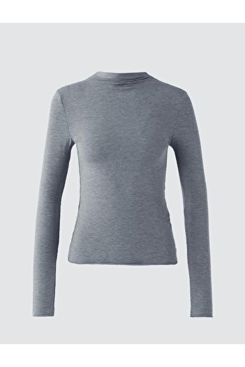 Jimmy Key Anthracite Melange Slim Fit Crew Neck Long Sleeve Knitted Blouse