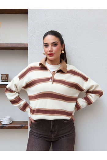ESRAHELVACI Polo Collar Striped Knitwear Sweater