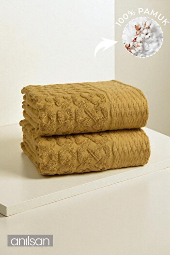 Anılsan 2-Pack Alina Mustard Hand Towels - 50X90 Cm, 220 Gr, 100% Cotton, Spa and Hotel Towels, Suitable for Daily Use