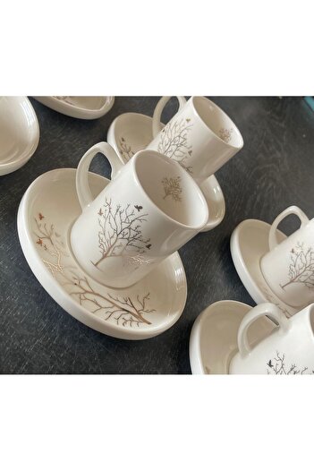 RGS HOMELİFE Tree of Life Gold Gilded Porcelain Cup Set 100 ml – for 6 People, 12 Pieces Gift New Product