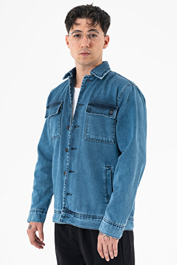 Souris Men's Navy Blue Denim Jacket Relax Fit Comfortable Fit