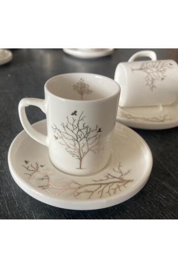 RGS HOMELİFE Tree of Life Gold Gilded 8 Person 16 Piece Porcelain Gift Cup Set 100 ml New Product