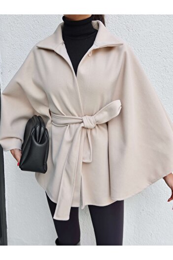 ESRAHELVACI Stand Collar Belted Cashmere Poncho