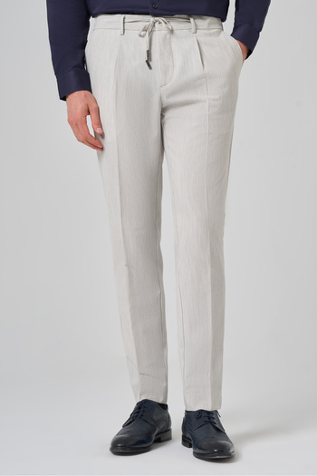 Morven Men's Stone Polyviscon Trend Striped Slim Fit Jogger Pants