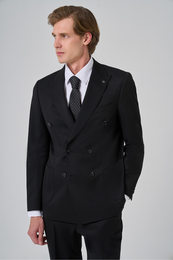 Morven Men's Black Polyviscose Trend Plain Pattern Slim Fit Pointed Collar Double Breasted Suit