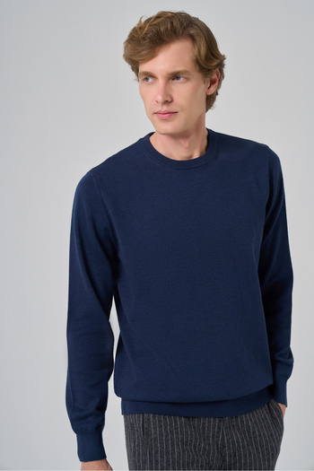Morven Men's Indigo Basic Crew Neck Dynamic Fit Relaxed Fit Knitwear