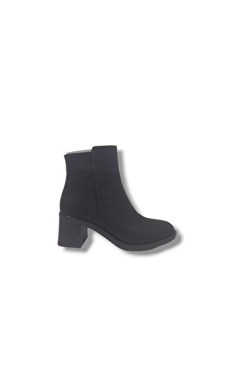 Zerhan 1499 Women's Black Zippered Thick Heeled Boots