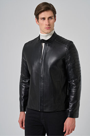 Morven Men's Black Ibiza Biker Short Leather Coat
