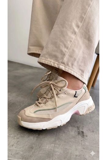 Eray Women's Beige Lace-Up Comfortable Sole Sneaker Sports Shoes