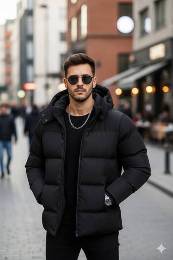 S&M CLOTHİNG New Season Men's Fiber-Filled & Waterproof Detachable Hooded Puffer Men's Coat