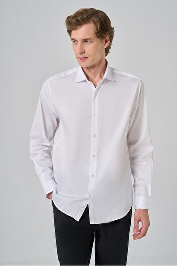Morven Men's White Cotton Trend Dynamic Fit Italian Collar Shirt