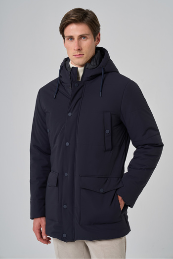 Morven Men's Navy Blue Polyamide Snap Hooded Jacket