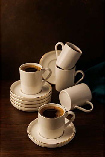Jenisa 12 Pieces Gold Gilded Porcelain Coffee Cup and Saucer 105Cc