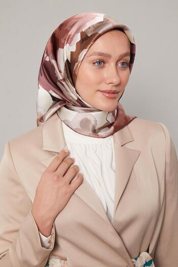 Levidor Burgundy Abstract Floral Pattern Sura Silk Scarf