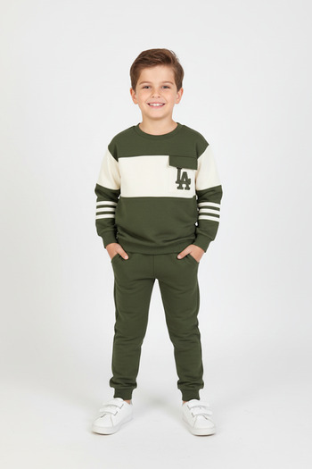 kinderos Boy's La Embroidered Raised Embroidery 2-Piece Set - 2305