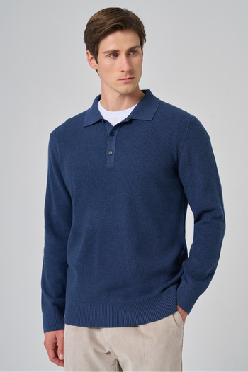 Morven Men's Indigo Trend Polo Neck Dynamic Fit Comfortable Fit Knitwear