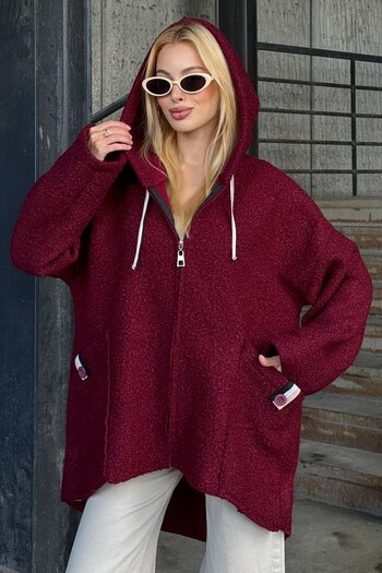 VAGGON Bag with Pockets Hooded Zipper Closure Cashmere Coat