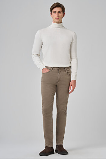 Morven Men's Beige Denim 5 Pocket Slim Fit Jean Denim Pants