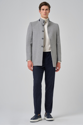 Morven Men's Gray Wool Straight Dynamic Fit Judge Collar Coat